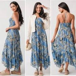 Free People Blue Floral Halter High-Low Maxi Dress